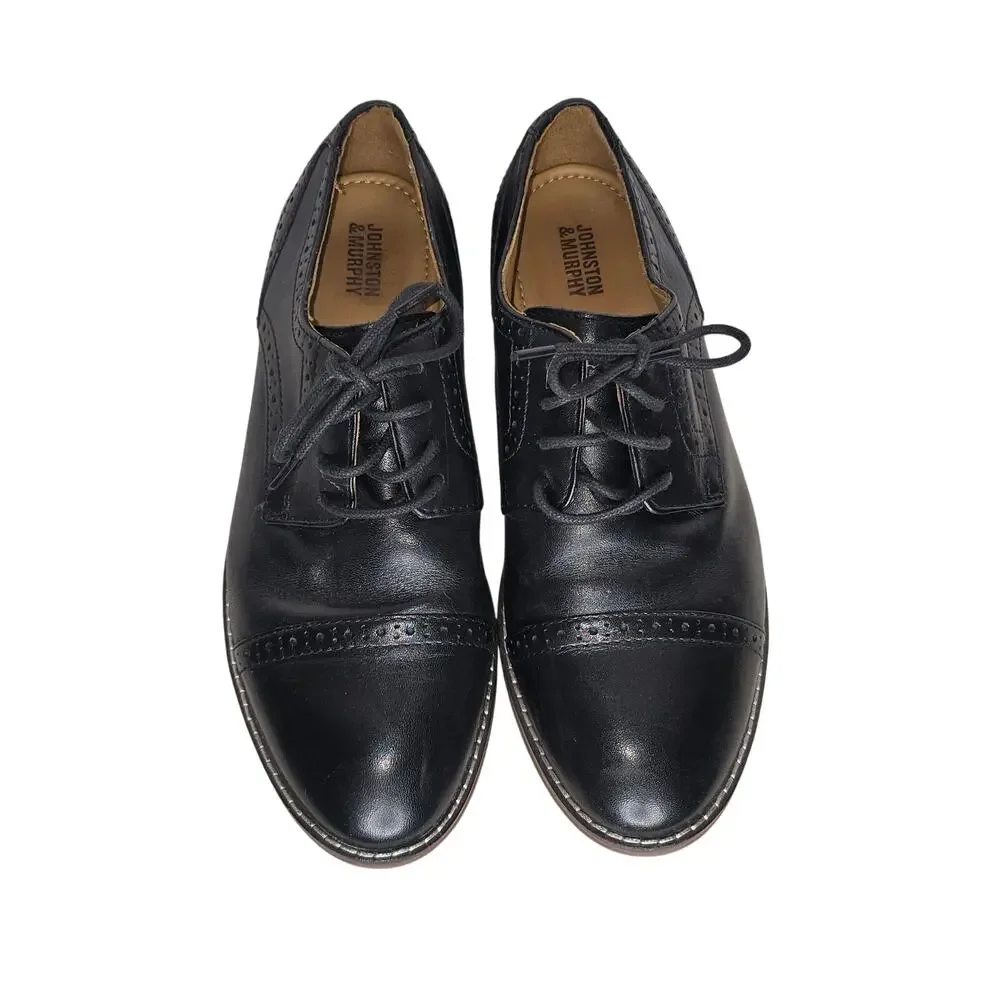 Johnston & Murphy Boys 3M Black Leather Cap Toe Oxford Dress Shoes J22